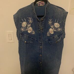 Embroidered Denim Dress with Floral Design